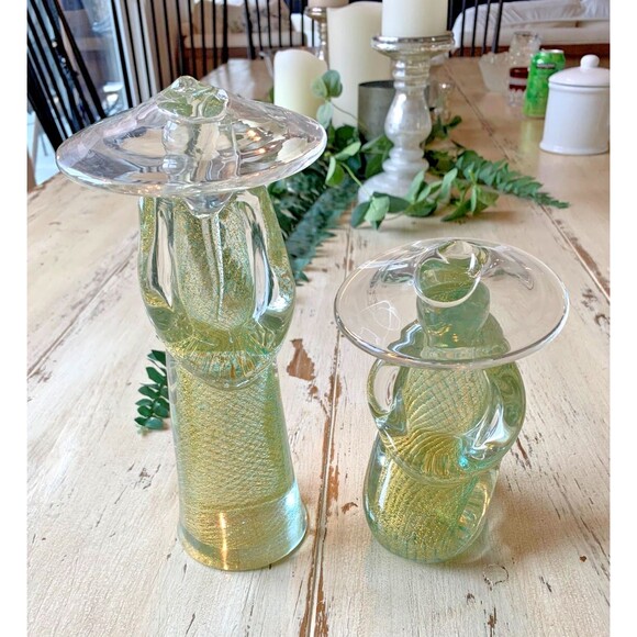 Rare VTG Murano Chinese Couple with Gold Fleck Stripe Standing & Sitting - Picture 2 of 11